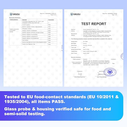 Food pH Meter for Semi-Solid & Liquid Foods, Food-Contact-Safe Housing, ±0.01 Accuracy, ATC, Waterproof, Color LCD, 3 Calibration Solutions Included