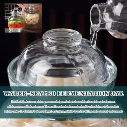 Water-Tight Korean Fermentation Jar, Thickened Glass Transparent Kimchi Jar, Pickle Jar with Auspicious Cloud Pattern, Kimchi Storage Jar(5kg) - size: 5kg