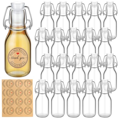 Queekay 20 Pack Mini Glass Bottles with Swing Top Lids, Airtight Flip Top Bottles for Vanilla Extract, Homemade Gifts, Party Favors(Clear,5.07 oz) - color: Clear, size: 5.07 oz