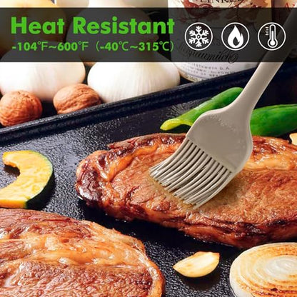 HOTEC Basting Brushes Silicone Heat Resistant Pastry Brushes Spread Oil Butter Sauce Marinades for BBQ Grill Barbecue Baking Kitchen Cooking BPA Free Dishwasher Safe, Khaki Set of 2 - color: Khaki