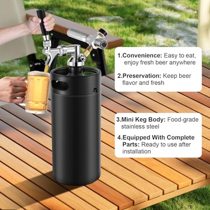 128oz Mini Keg Growler - Mini Beer Keg for Home Bar, Stainless Steel Portable Beer Growler Tap System, Mini Kegerator, Draft Beer Dispenser Beer Gifts For Men and Beer Lovers (Matte Black)