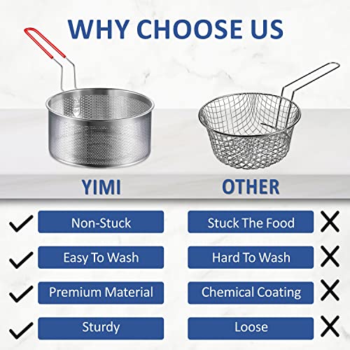 Yimi 7 inch Deep Fryer Basket 304 Stainless Steel for Frying French Fries | 7''x4.1'' Colander with Heat Resistant Silicone Handle, Stainless Steel for Cooking Noodles Vegetables, 2.3-Quart - size: 7'' Deep Fry Basket