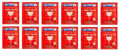 North Mountain Supply 1 Gallon Glass Fermenting Jug,2-Piece Airlock,Black Plastic Lid - Set of 1 & RS-PC-12 Red Star Premier Classique Wine Yeast - Pack of 12 - Fresh Yeast