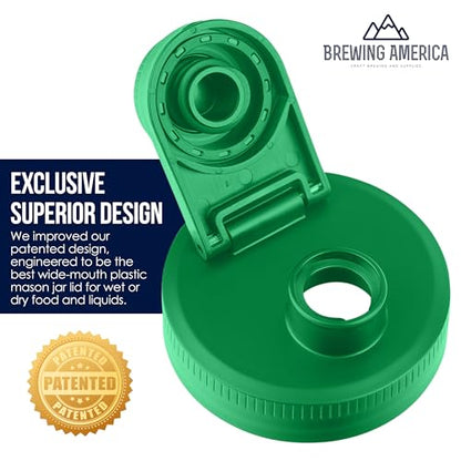Mason Jar Lids Wide Mouth Plastic 4 Pack - With Flip Cap Screw Top Pouring Spout and Drink Hole - Fits Kerr and Ball Canning Jars - Wet/Dry Food and Liquid Storage - MADE IN USA (Tractor Green) - color: Tractor Green