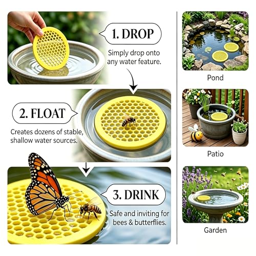 4PCS Bee Watering Station for Garden, floating bee water feeder made of durable EVA foam. Provides safe landing and hydration for bees & butterflies in bird baths, ponds, patios, and outdoor gardens - color: 4pcs Yellow