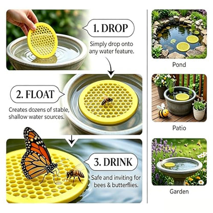 4PCS Bee Watering Station for Garden, floating bee water feeder made of durable EVA foam. Provides safe landing and hydration for bees & butterflies in bird baths, ponds, patios, and outdoor gardens - color: 4pcs Yellow