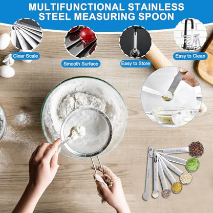 Measuring Cups and Spoons Set 21 Piece, 11 Stainless Steel Nesting Measuring Spoons and Cups with 3 Plastic Measuring Cup, 3 Funnel, 3 Brush, 1 Ruler, Measuring Cup Set for Kitchen Baking Liquid Dry - color: 21 Piece
