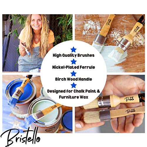 Chalk & Wax Paint Brush Set - 1x Flat & Round Furniture Brushes - 1' Small Paint Brush Duo Stencil, Milk & Wax Paintbrush