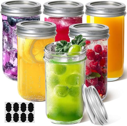 ComSaf 12 oz Mason Jars, 6 Pack Regular Mouth Glass Jars with Lids | BPA-Free Materials, Juice, Pickles, Sauces, Desserts, Overnight Oats, Medium Portions - size: 12oz*6 regular mouth