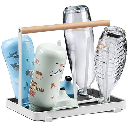 D&D Living All-in-One Bottle Holder for SodaStream - Drying Rack for Bottles of All Kinds: Duo, Crystal, Easy, Drinking and Baby Bottles - Universal Drying Stand (Metal, White)