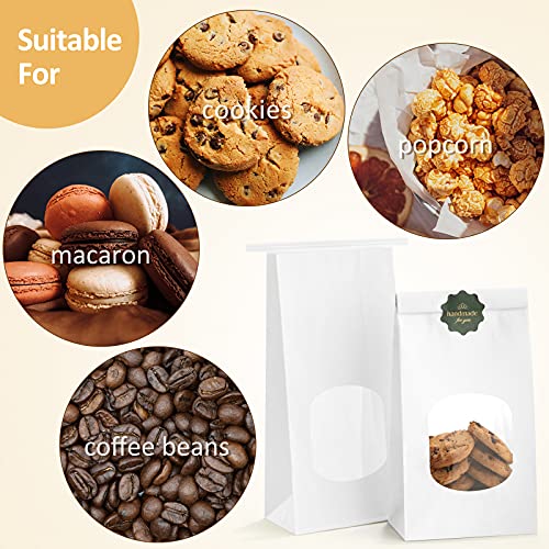 BagDream Bakery Bags with Window 100Pcs 4.5x2.36x9.6 Inches White Kraft Paper Bags with Window, Tin Tie Tab Lock, for Bakrery, Cookie, Coffee Bean, Snack - color: White