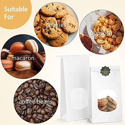 BagDream Bakery Bags with Window 100Pcs 4.5x2.36x9.6 Inches White Kraft Paper Bags with Window, Tin Tie Tab Lock, for Bakrery, Cookie, Coffee Bean, Snack - color: White