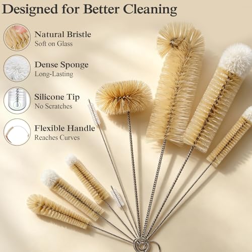 MASTERTOP 9 Pieces Bottle Brush Set - Long Water Bottle and Straw Brush Cleaning Set BPA Free Bottle Cleaner Brush for Baby Bottle Pipes Coffee Grinder Teapot Narrow Neck Wide Mouth Water Bottles