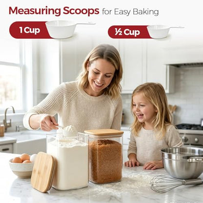 2-Pack 1 Gallon Square Glass Flour and Sugar Containers with Lids, Large Airtight Pantry Jars for Baking - Glass Canisters with Scoops & Labels for Bulk Food - size: 1gallon*2