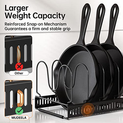 MUDEELA Pots and Pans Organizer Rack for under Cabinet, Expandable 11.81''-22.85'' Pot Lid Kitchen Cabinet Organizer Holder with 10 Adjustable Compartment Cutting Board Organizer for Pan Lid, Bakeware - style: 10 Dividers-Black