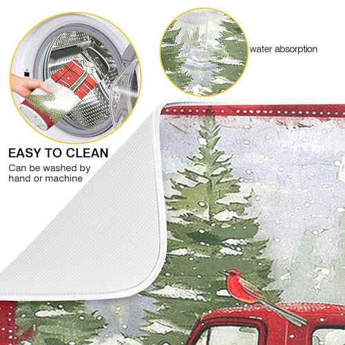Christmas Red Truck Snowman Dish Drying Mat 18x24 for Kitchen Winter Xmas Tree Snowflake Cardinal Bird Dishes Pad Dish Drainer Rack Mats Absorbent Fast Dry Kitchen Accessories