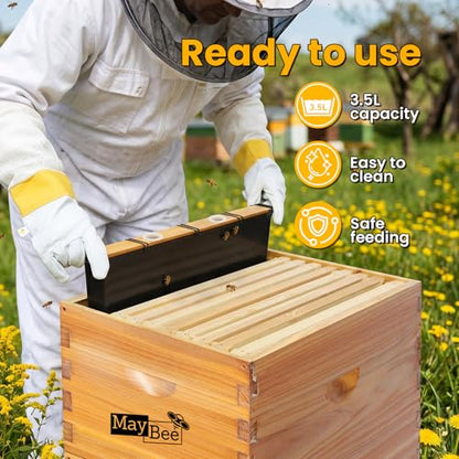 MayBee 2 Pack 3.5L Bee Feeder Beeswax Coated Beehive Frame Feeder Deep Frame Sugar Water Feeder for Bee Feeding Beekeeping Supplies - size: 3.5L-2Pack