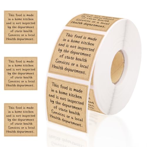 800pcs Cottage Food Law Labels 1.5x1.5 in Square - Kraft Brown | Made in a Home Kitchen Sticker Inspection Statement Ingredient Label for Homemade Bakery Farmers Market Food Packaging - color: Kraft Brown