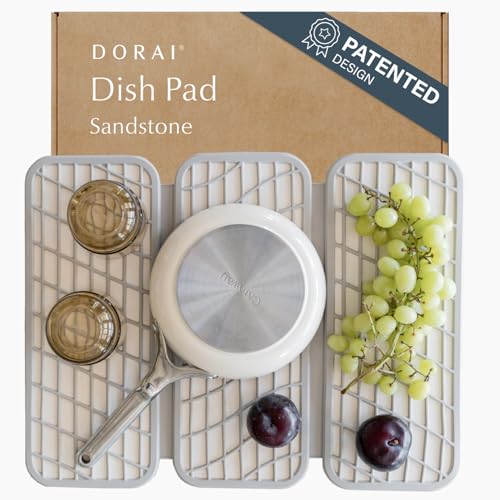 Dorai Home Dish Pad - Collapsable Stone Dish Drying Mat with Diatomaceous Earth for Quick Drying - Ultra Absorbent - Encased in Silicone - Eco-Friendly, Foldable - Original 19.9"x15.2" Sandstone - color: Sandstone, size: Original