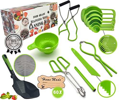 Supa Ant Canning Supplies - US Assembled Certified Food Grade Stainless Steel Canning Kit with XL Ladle, Wide Kitchen Funnel, Jar Lifter and Wrench, Bubble Popper/Measurer, Lid Lifter, Kitchen Tongs - size: 8-Piece Pro Starter