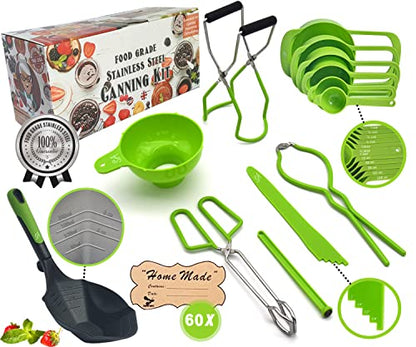 Supa Ant Canning Supplies - US Assembled Certified Food Grade Stainless Steel Canning Kit with XL Ladle, Wide Kitchen Funnel, Jar Lifter and Wrench, Bubble Popper/Measurer, Lid Lifter, Kitchen Tongs - size: 8-Piece Pro Starter