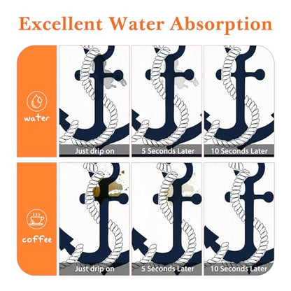 Nautical Dish Drying Mat - Nautical Anchor Absorbent Dish Drying Mat for Kitchen Counter, Coffee Maker Bar Mat for Countertops, Dish Rack Drainer Mat, 16x17.5 Inch,JL-GZD