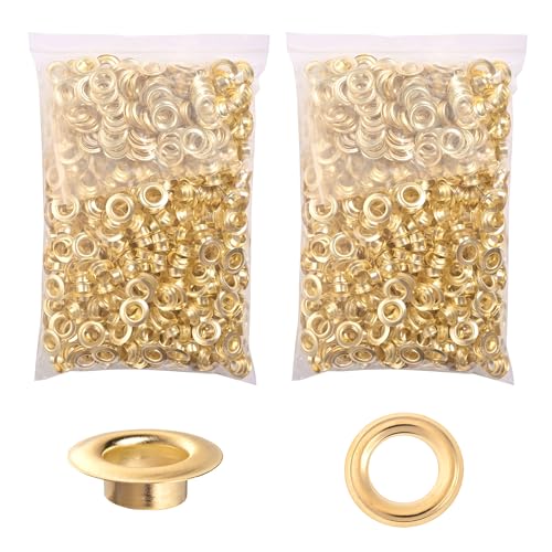 KING PIECES 2000pcs Gold Grommets 1/4 Inch (6mm) Washers and Grommets Kit for Grommet Tool, Banner & Posters Metal Grommets Eyelets for Fabric Clothes Leather Belt Punching - color: Gold, size: 2000pcs 1/4 Inch