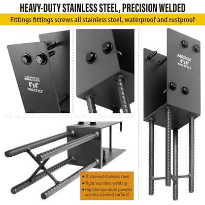 AECXM 4"x4" (Actually 3.5"x3.5") Heavy Duty U-Shaped Fence Post Holder Bracket, Wet Concrete Post Bracket, for Deck railings, Fences, mailboxes, gazebos Wet Concrete Foundation Support (Black-8Pack) - size: 4″x4″(Actual 3.5″x3.5″)