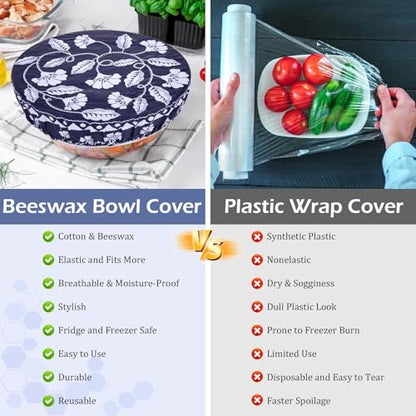 2 Large Reusable Beeswax Bowl Covers for Bread Proofing, 10/12 Inch Elastic Beeswax Wraps Cotton Cloth Sourdough Bowl Covers for Proofing Baskets, Mixer Bowls, Food Storage Containers - color: Tropical Plants