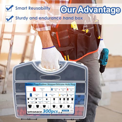smseace 300Pcs Rubber Plug/Silicone Hole Plug/Solid Rubber Stoppers 3-Type 24-Sizes High-Temperature Resistant Soft Flexible Stopper Packed in Handheld Toolbox - size: 300Pcs