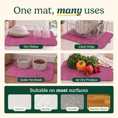 Cuisinart Dish Drying Mat for Kitchen Counter - 2-Pack XL 18x24 Ultra Absorbent Microfiber Dish Mat - Fast Drying, Machine Washable, Foldable Countertop Pad - Safe for Granite & Quartz - color: Hearts Pink