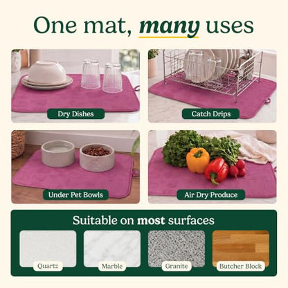 Cuisinart Dish Drying Mat for Kitchen Counter - 2-Pack XL 18x24 Ultra Absorbent Microfiber Dish Mat - Fast Drying, Machine Washable, Foldable Countertop Pad - Safe for Granite & Quartz - color: Hearts Pink