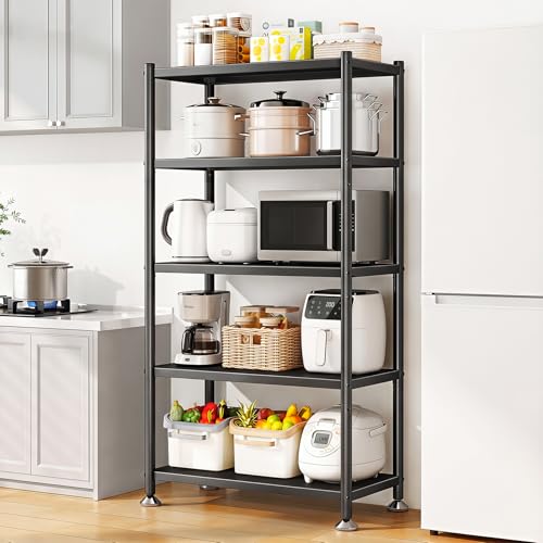 5 Tier Adjustable Storage Shelves, Heavy Duty Metal Storage Rack with Wheels, Shelving Units Utility Shelf for Kitchen, Pantry, Bathroom, Garage, Office Organization and Storage, Black, 13"x24"x59.7" - size: 24"L x 13"W x 59.65"H
