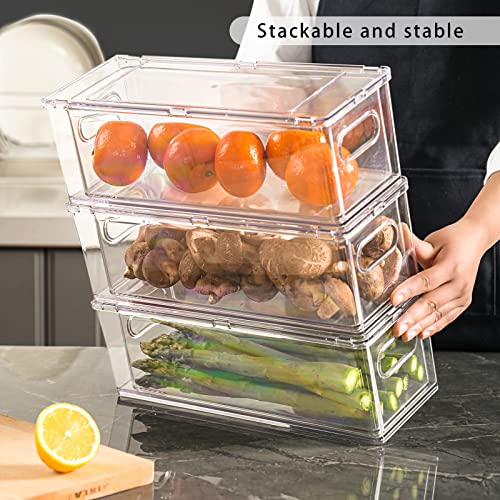 MANO Fridge Drawer Pull Out Stackable Bins with Handle Clear Refrigerator Drawers Organizer Food Storage Container Box Plastic Produce Saver for Pantry, Cabinet, Kitchen, Clothes（4Pack） - style: 4L