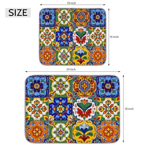 Dish Drying Mats for Kitchen - Super Absorbent Dish Dryer Mat for Countertops Microfiber Dishes Drainer Pad Hide Stain Draining Rack Mat Gadgets for Easy Clean Multi-Use 18"x24" (Mexican Tiles, M) - size: M