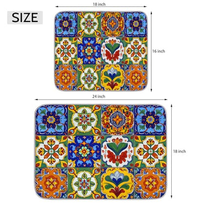 Dish Drying Mats for Kitchen - Super Absorbent Dish Dryer Mat for Countertops Microfiber Dishes Drainer Pad Hide Stain Draining Rack Mat Gadgets for Easy Clean Multi-Use 18"x24" (Mexican Tiles, M) - size: M
