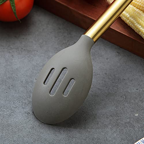 Berglander Non-stick Silicone Slotted Spoon, Titanium Gold Plated Handle, Basting Spoon, Dishwasher Safe, Easy to Clean - style: d. Slotted Spoon