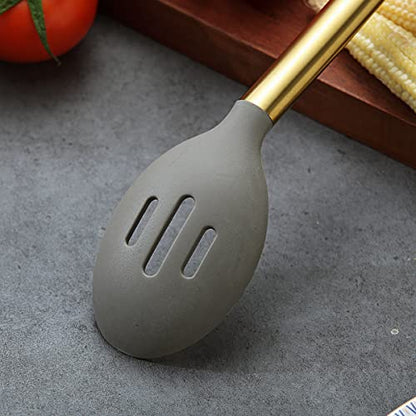 Berglander Non-stick Silicone Slotted Spoon, Titanium Gold Plated Handle, Basting Spoon, Dishwasher Safe, Easy to Clean - style: d. Slotted Spoon