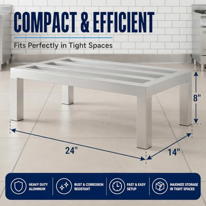 24" x 14" x 8" Aluminum Dunnage Rack | Heavy Duty, Floor Storage Stand, NSF, Commercial Use - size: 24"W x 14"D x 8"H