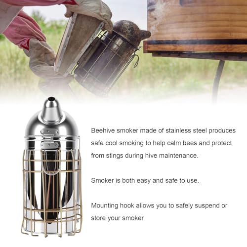 Bee Smoker for Beekeeping, Stainless Steel Smoker with Heat Chamber Beekeeping Equipment with Hanging Hook Beekeeper Tool Set for Beginners & Professionals