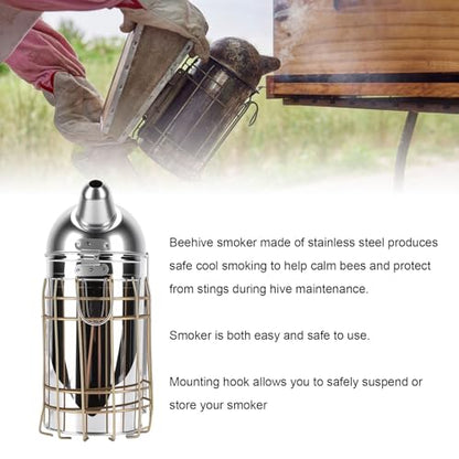Bee Smoker for Beekeeping, Stainless Steel Smoker with Heat Chamber Beekeeping Equipment with Hanging Hook Beekeeper Tool Set for Beginners & Professionals
