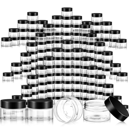 200 Pcs 2 oz Black Plastic Container Cosmetic Jars with Lid Round Plastic Jars Small Travel Containers for Storage Makeup Creams Lotion Ointments - color: Black, size: 2 oz