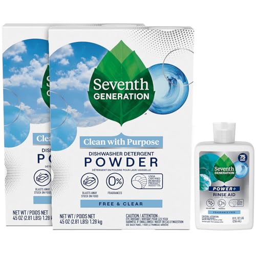Seventh Generation Dishwasher Detergent Powder + Rinse Aid, Free & Clear | Dish Detergent 2-Pack + Power+ Rinse Aid | Biodegradable, Plant-Based & Chlorine-Free, Septic Safe Dishwashing Supplies - size: 30 Ounce (Pack of 3)