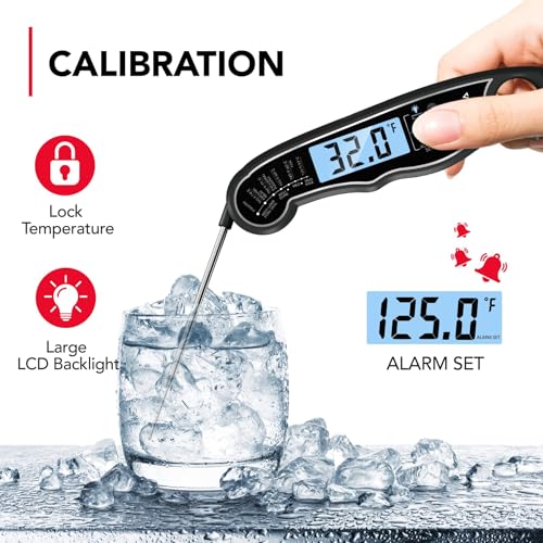 TEMOLA Meat Thermometer, Instant Read Food Thermometer for Cooking, Digital Food Thermometer with LCD Backlight for Candy Fry Grill BBQ Liquids, Kitchen Oven Safe Dual Probe 2 in 1 Thermometer - color: BK-Blue Light