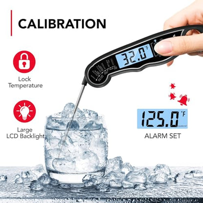 TEMOLA Meat Thermometer, Instant Read Food Thermometer for Cooking, Digital Food Thermometer with LCD Backlight for Candy Fry Grill BBQ Liquids, Kitchen Oven Safe Dual Probe 2 in 1 Thermometer - color: BK-Blue Light