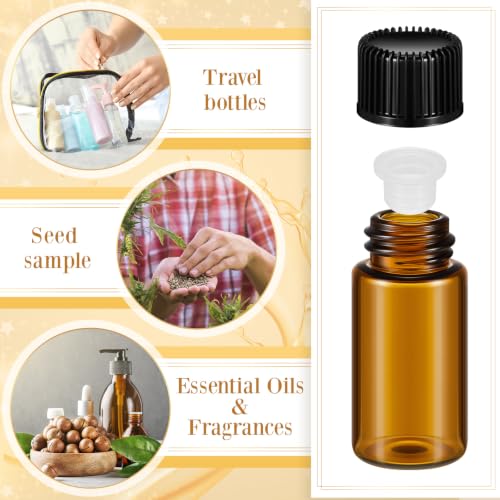 Lallisa 100 Pcs 4 ml Amber Glass Vials with Black Screw Caps, and Plastic Stoppers, 1 Dram Small Leakproof Bottles Bulk, Mini Liquid Sample Vials for Essential Oils, Sample, DIY Craft - color: Amber with Black Cap, size: 4 ml