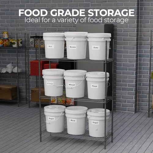 5-Gallon White Bucket Pail Container with Lid | Food Grade | Heavy-Duty Approx 90 MIL Extra Durable | Metal Handles with Plastic Grip | Multi-Use | Easy Stack and Store | BPA Free - 5 Pack - color: White - 5 Gallons, size: 5 Packs