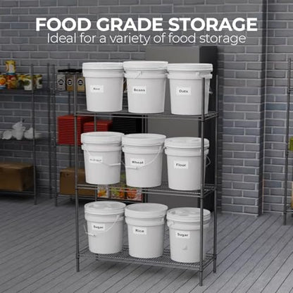 5-Gallon White Bucket Pail Container with Lid | Food Grade | Heavy-Duty Approx 90 MIL Extra Durable | Metal Handles with Plastic Grip | Multi-Use | Easy Stack and Store | BPA Free - 5 Pack - color: White - 5 Gallons, size: 5 Packs
