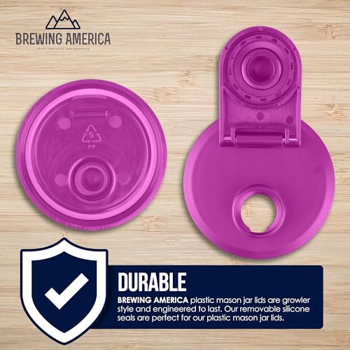 Mason Jar Lids Wide Mouth Plastic 4 Pack - With Flip Cap Screw Top Pouring Spout and Drink Hole - Fits Kerr and Ball Canning Jars - Wet/Dry Food and Liquid Storage - MADE IN USA (Very Berry) - color: Very Berry