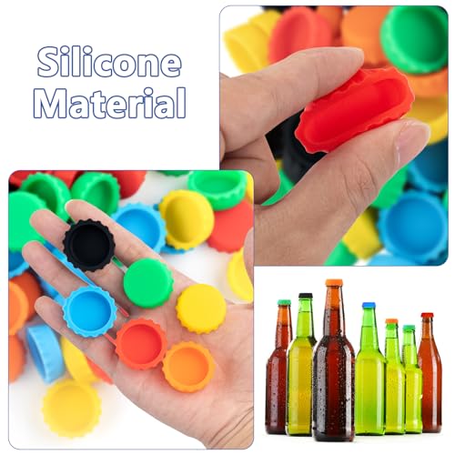 120 PCS Silicone Rubber Bottle Caps, 6 Colors Reusable Beer Caps for Home Brewing Beer, Soft Drink, Wine Bottle, Beer Bottle, Soda Bottles Kitchen Gadgets